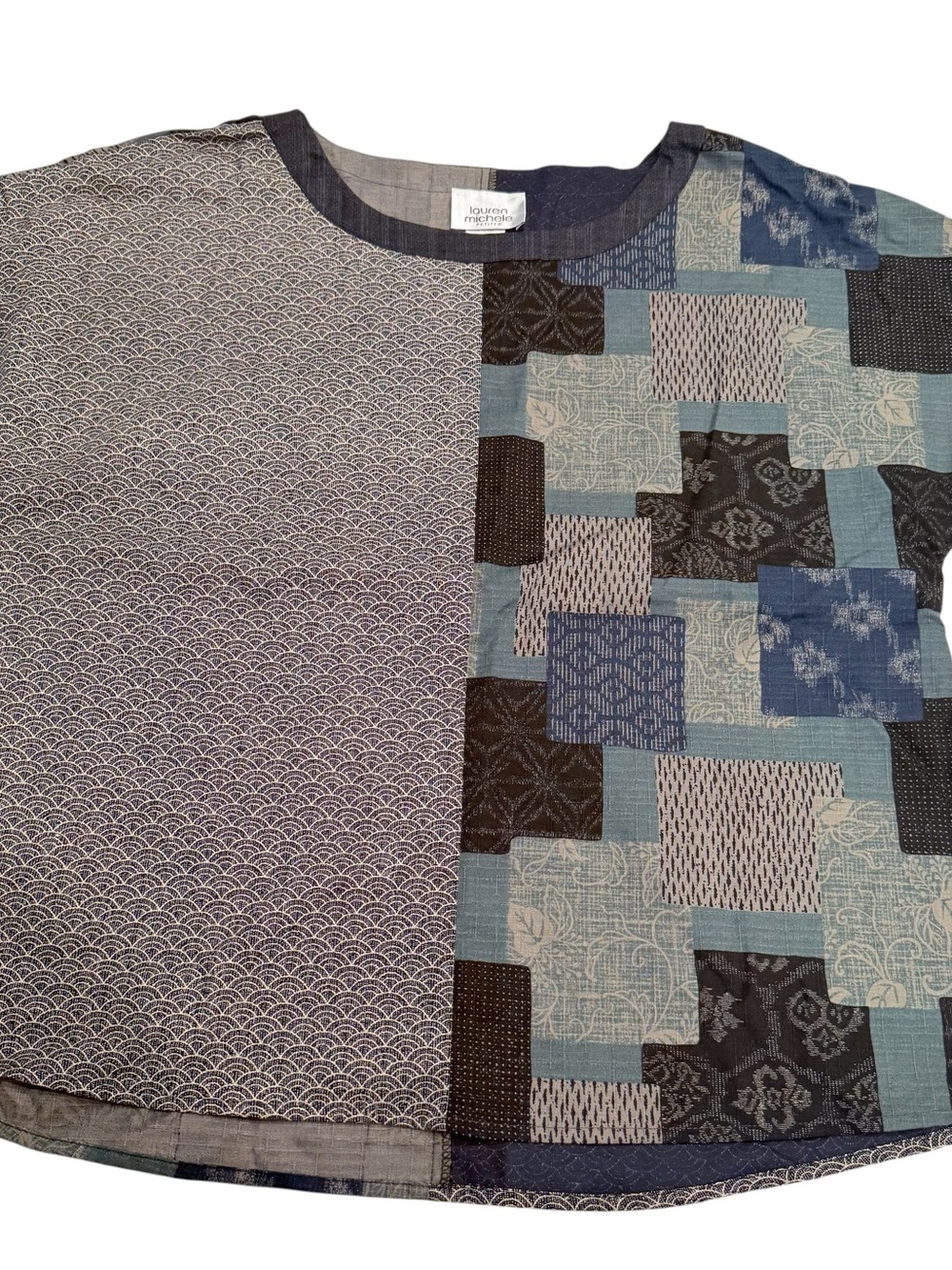 Lauren Michelle Petite Sz L Top Blouse Patchwork Artsy Boho Vintage New